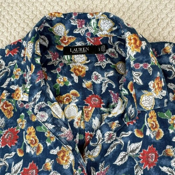Lauren Ralph Lauren Black label Floral Button-Up Shirt Size L 100% linen‎ women - Picture 5 of 9